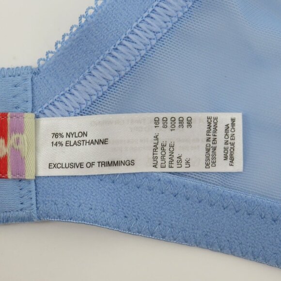 Parfait 38D Blue Floral Flower Lace Underwire Bra Bow Unlined Wide Strap NEW - Picture 11 of 14